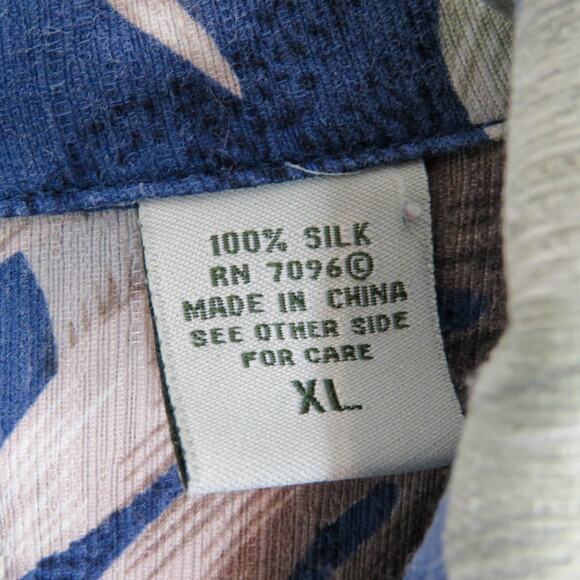 Batik Bay 1980s Vintage Hawaiian Blue Silk Tropical Button Down Shirt XL - Picture 8 of 9